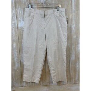 Talbots Capri Pants Womens Size 16 Petites White Beige Striped Stretch NWT